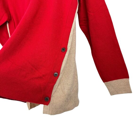 J.Crew Sweater Womens SZ L Bright Red Orange Color Block Wool Side Button Preppy - Picture 4 of 12